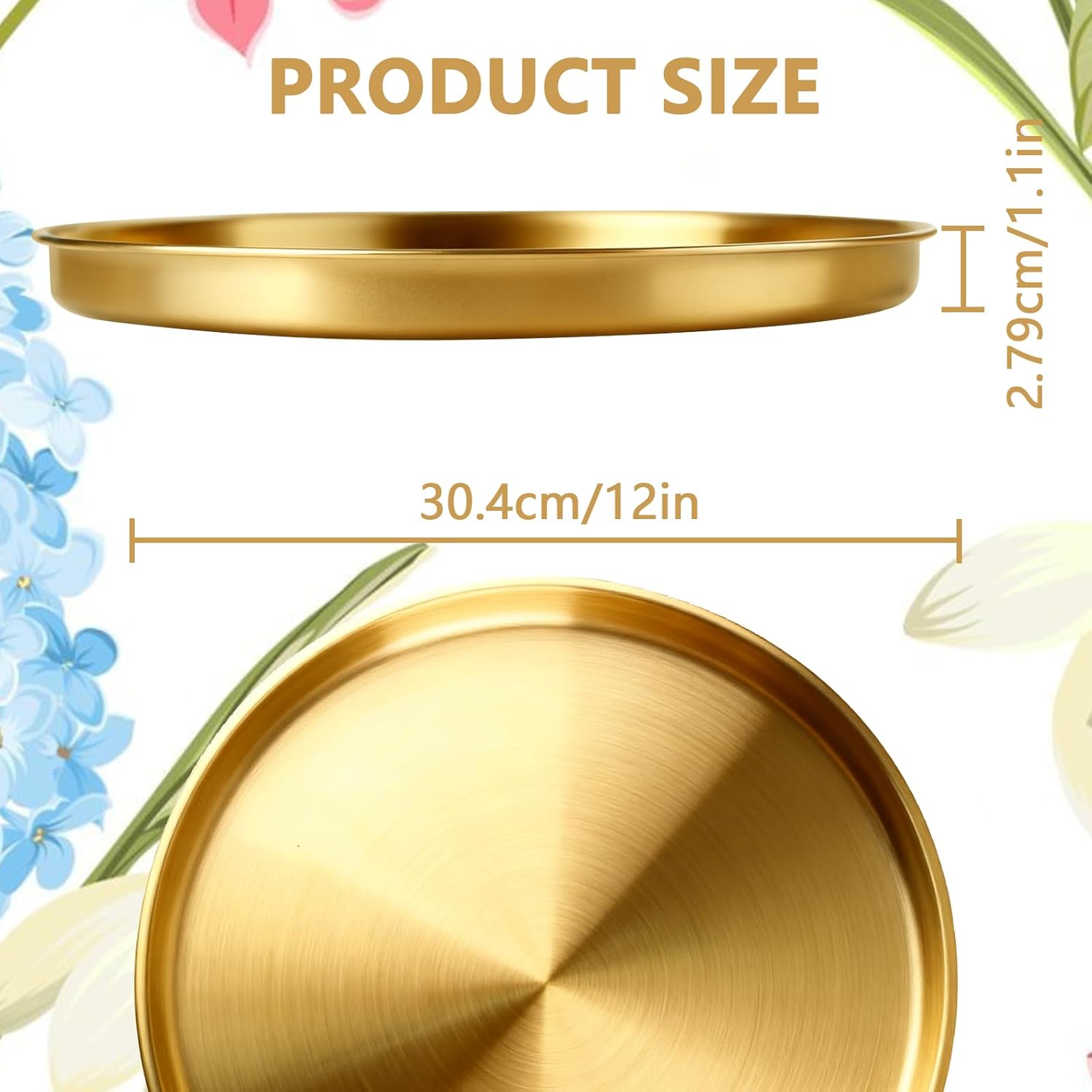 Gold Round Serving Tray, 12", 2 Pack