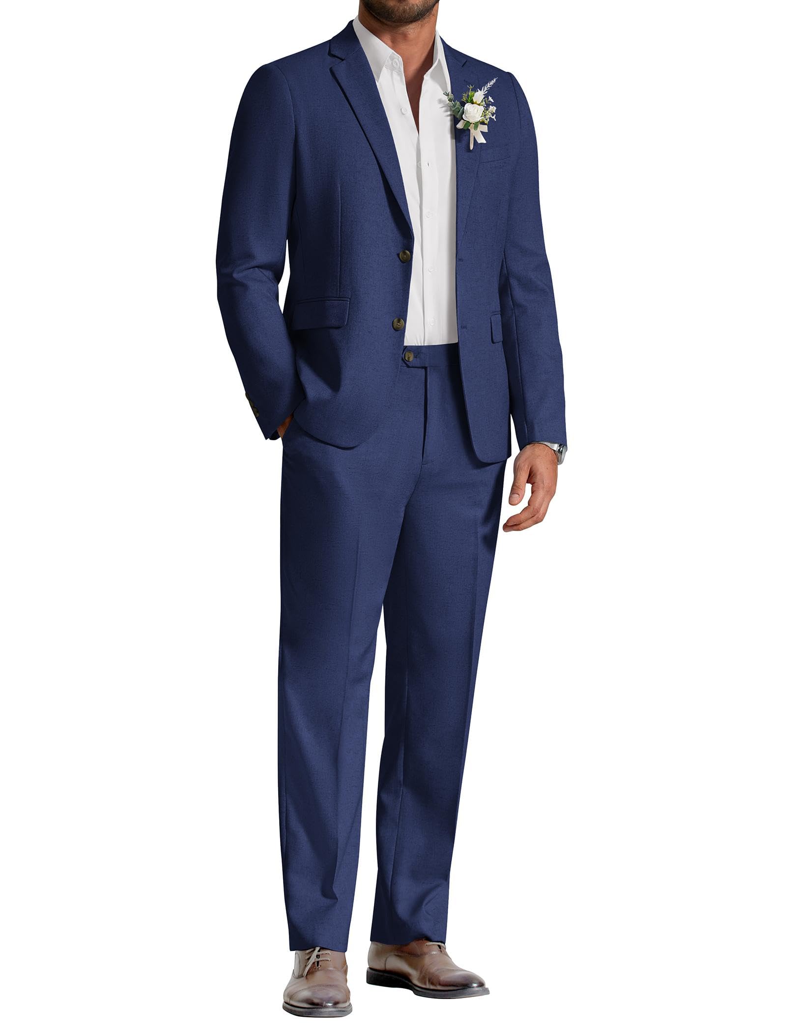 COOFANDY Men's Linen Suits 2 Piece Regular Fit Suits Set Casual Lightweight Blazer Jacket and Pants for Summer Wedding