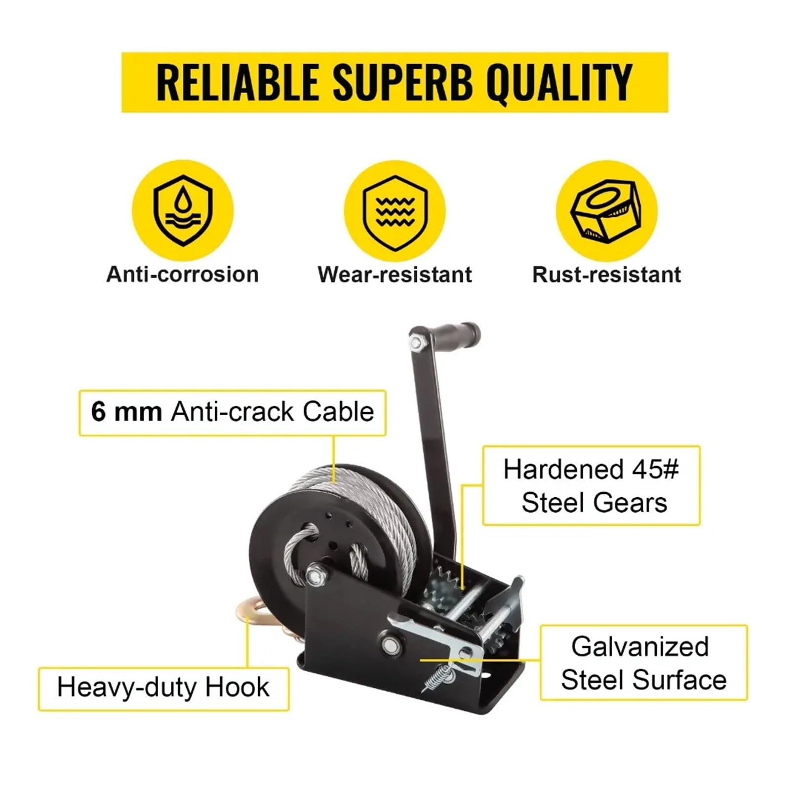 Verricello Manuale Con Cavo Acciaio 33m - Portata 3500 Kg Per Traino, Barche E Pickup - Foto 12