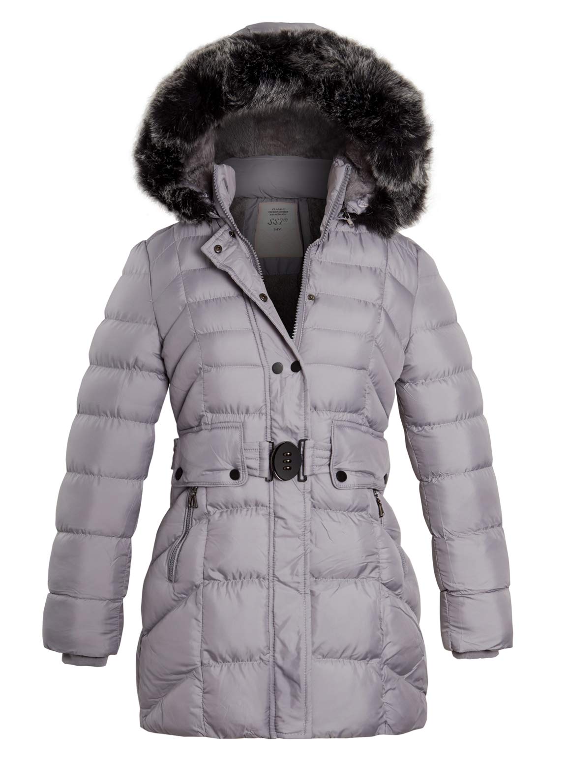 SS7 Girls Parka Coat Fleece Lined Padded with Faux Fur (7-8 Years, Grey)
