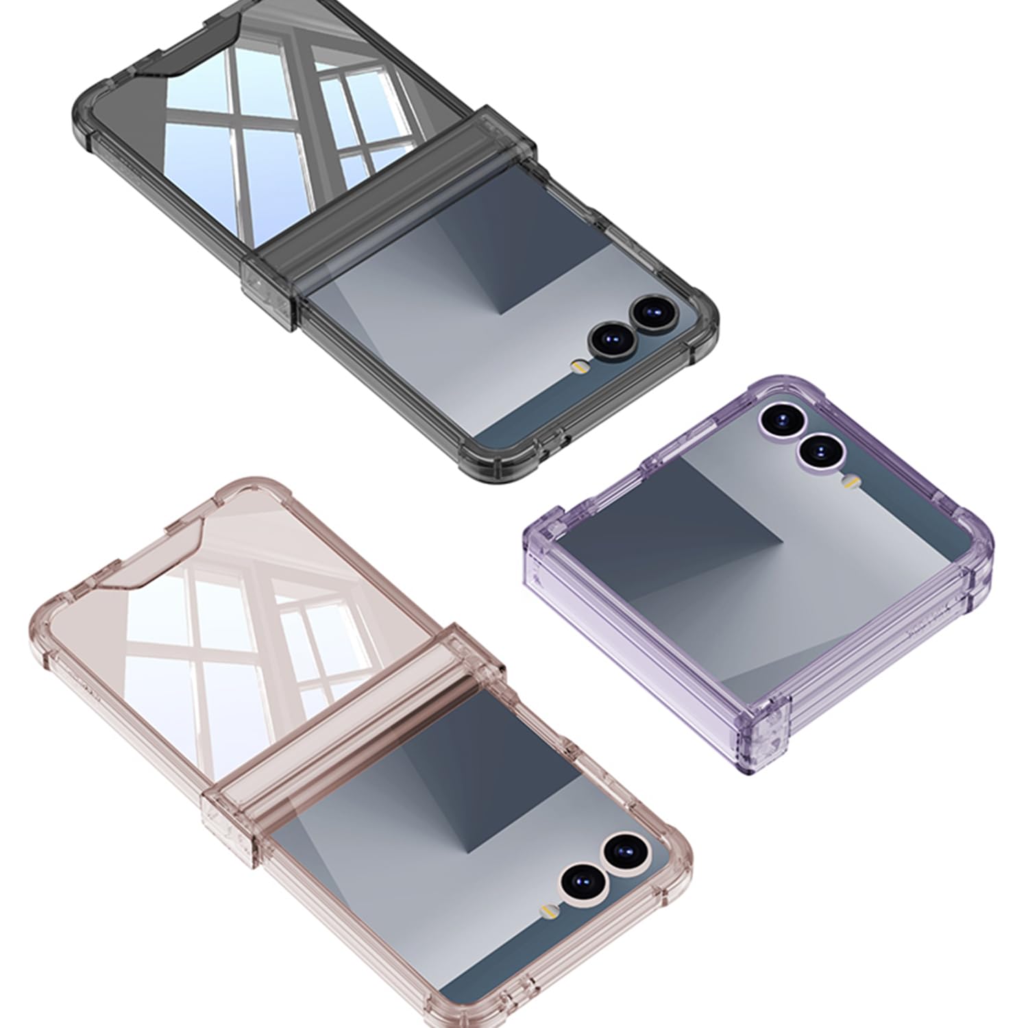 COQUE Étui pour Samsung Flip 7, Bumper Transparent Housse de Protection avec [Anti-jaunissement] [Couvercle à charnière] Airbag Anti-Chute de Téléphone pour Samsung Galaxy Z Flip 7 5G-Rose