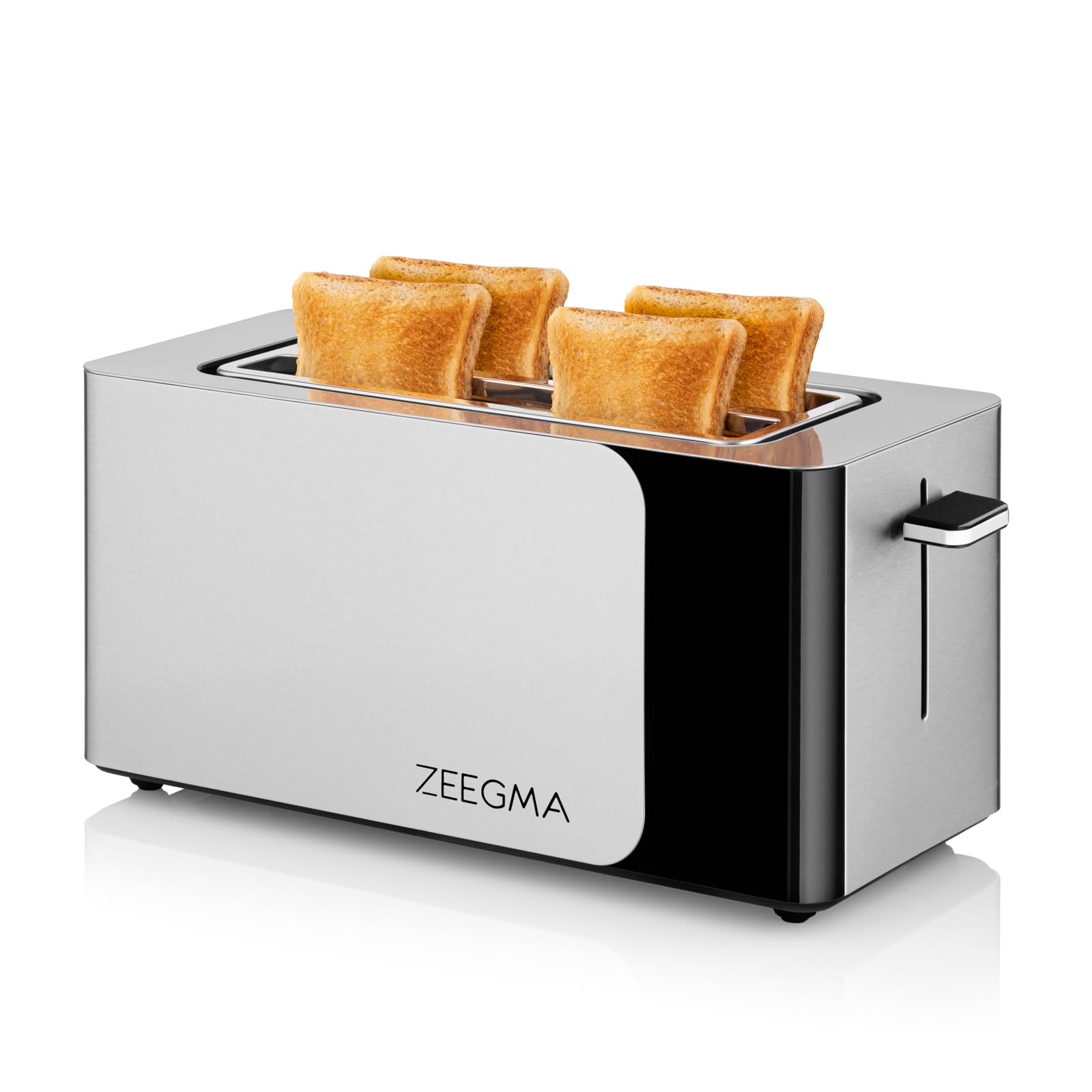 ZEEGMA TOSTEE SMART Tostadora de Pan de 4 Rebanadas de Acero Inoxidable, Soporte para Panecillos 1500 W, Descongelar, Recalentar y Parar, Bandeja para Migas, Panel Táctil con Temporizador, 6 Niveles