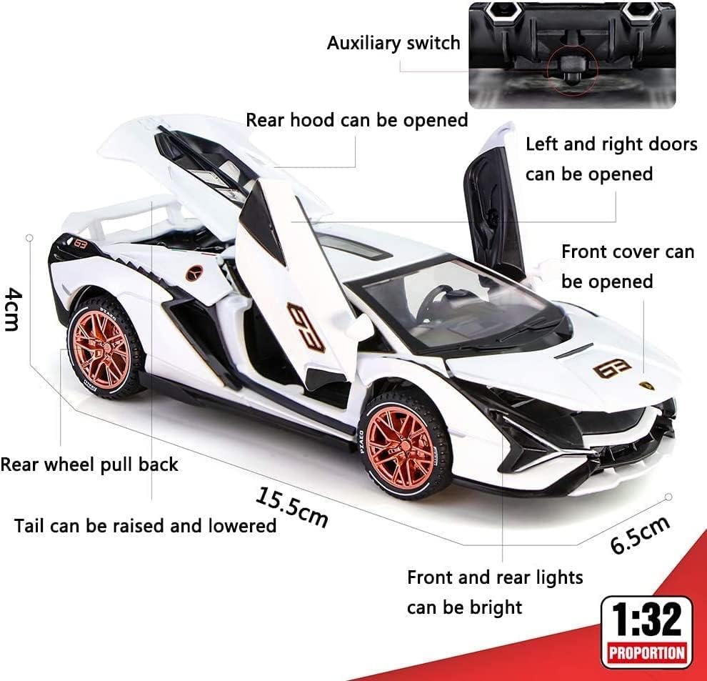 Image of DEOXY 1:32 Scale Lamborghini Centenario Die-Cast Model Car - White Sports Car Toy with Openable Scissor Doors, Pull Back Action, Lights & Sound - White