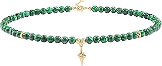 Boho Stone Beaded Choker, Chakra Turquoise Tiger Eye Malachite Necklace Adjusatble Jewelry