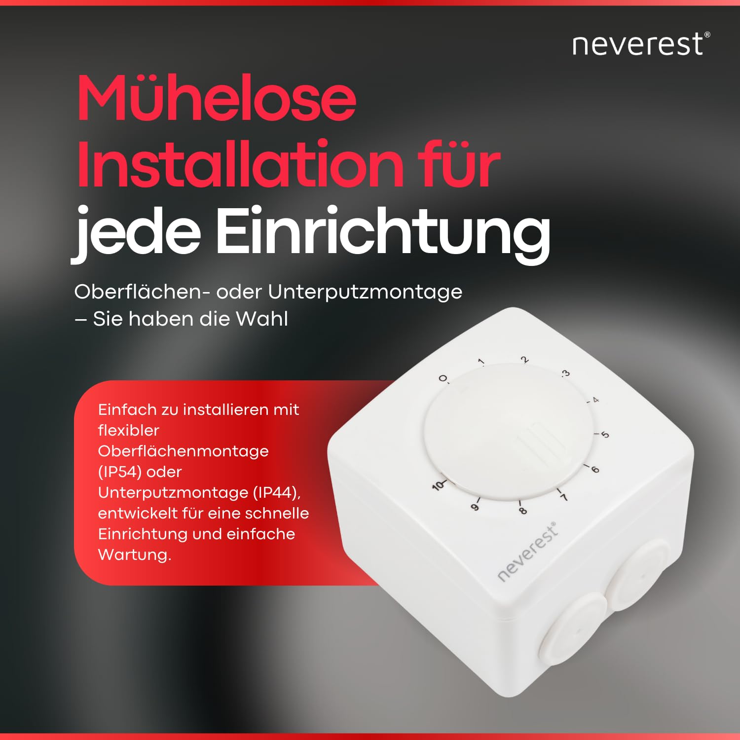 neverest® Dimmer 230V 1.0 A Drehzahlregler für Ventilatoren Pumpen Motoren Aufputz/Unterputz Montage