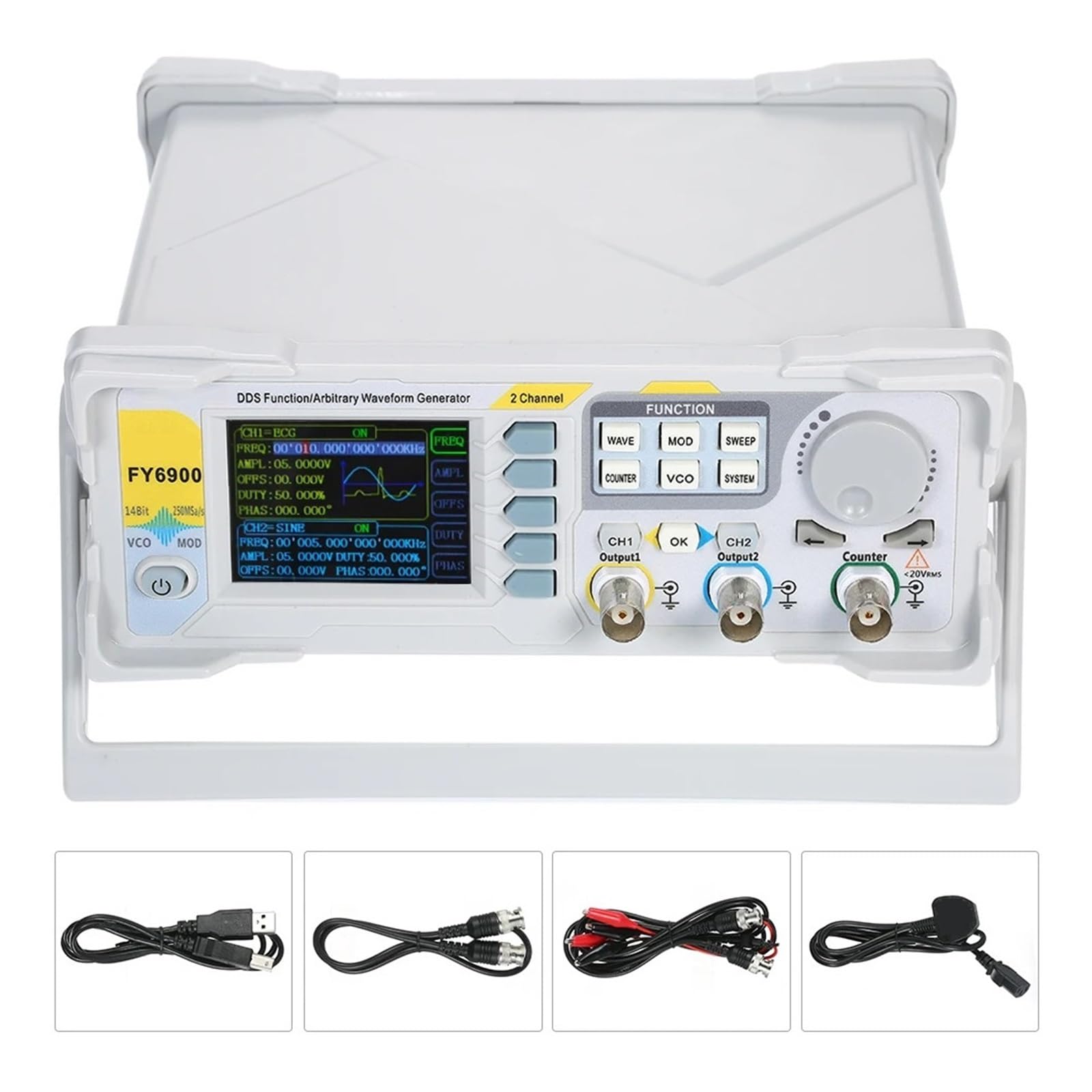 20/60/100 MHz Digital DDS Funzione Generatore Di Segnale A Doppio Canale FY6900 Misuratore Di Frequenza Generatore Di Segnale/forma D'onda Arbitraria(60MHz)