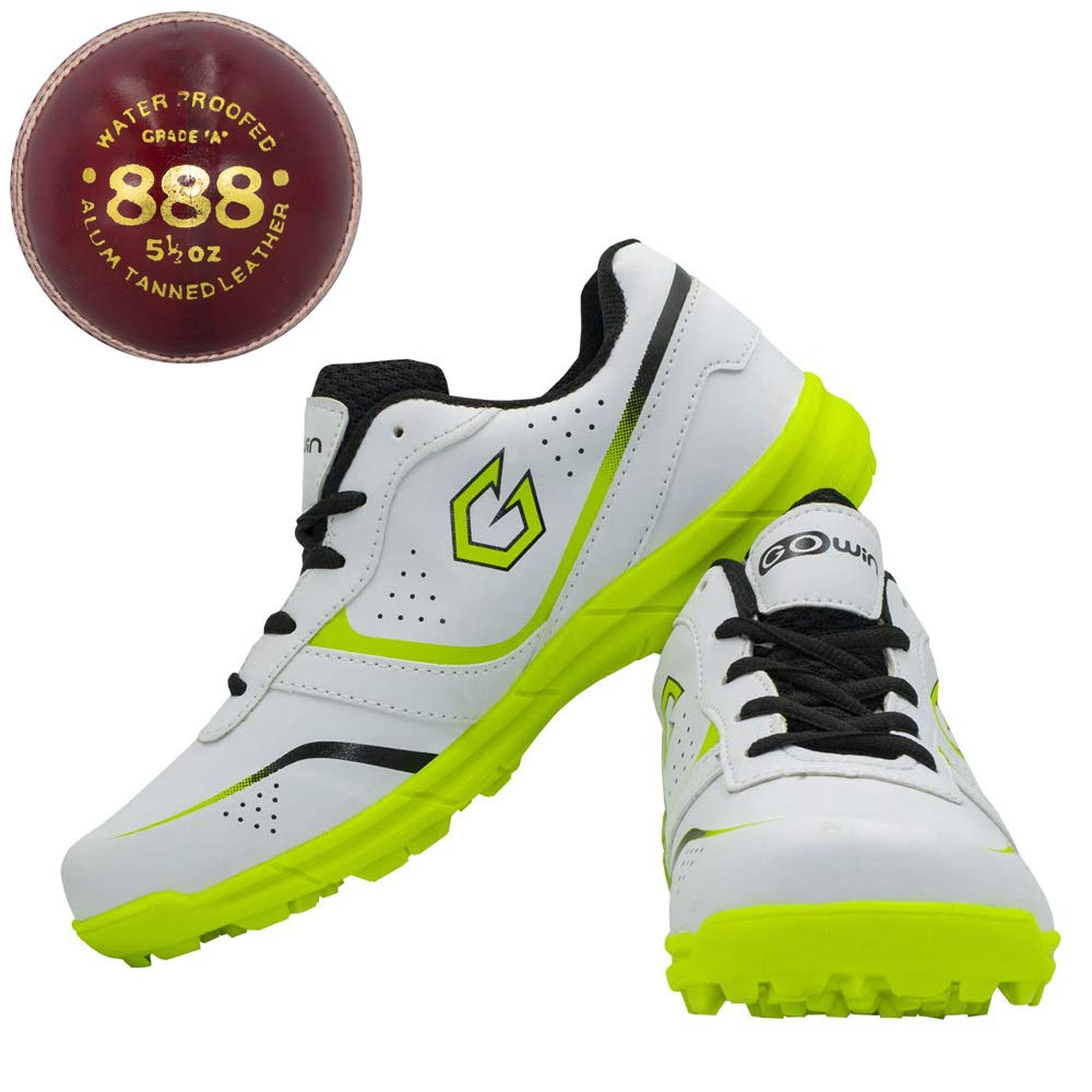 Academy White/Green Cricket Shoes Size-5 with TR-888-R Cricket Leather Ball Alum Tanned Red-image-34