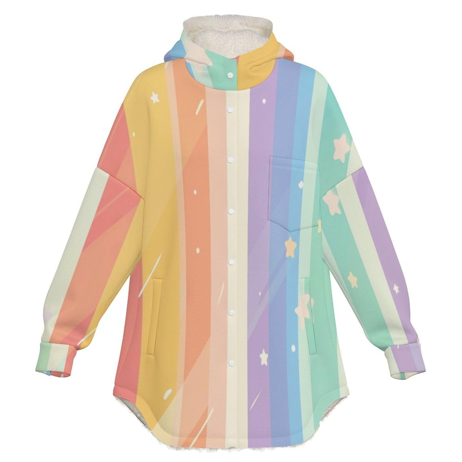 Sudadera Invierno con Capucha de Forro Polar Mujer Lindas Estrellas Rayadas Cálido Hoodies a Manga Larga Felpa Sudadera con Bolsillos, Multicolor