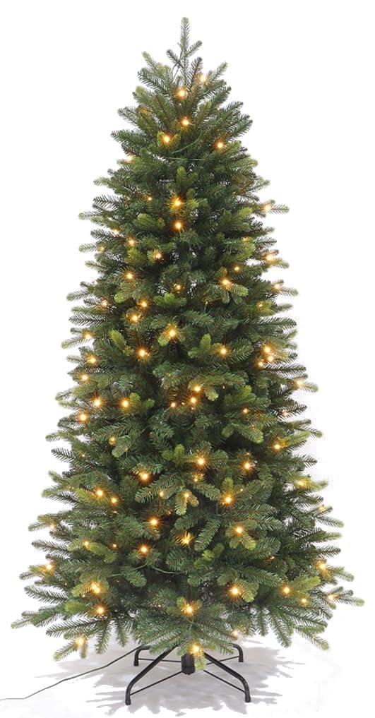 Best Artificial Green 8Ft / 240Cm Balsam Fir Pre Lit Christmas Tree With Real Feel Pe Tips, Hinged With Led Lights