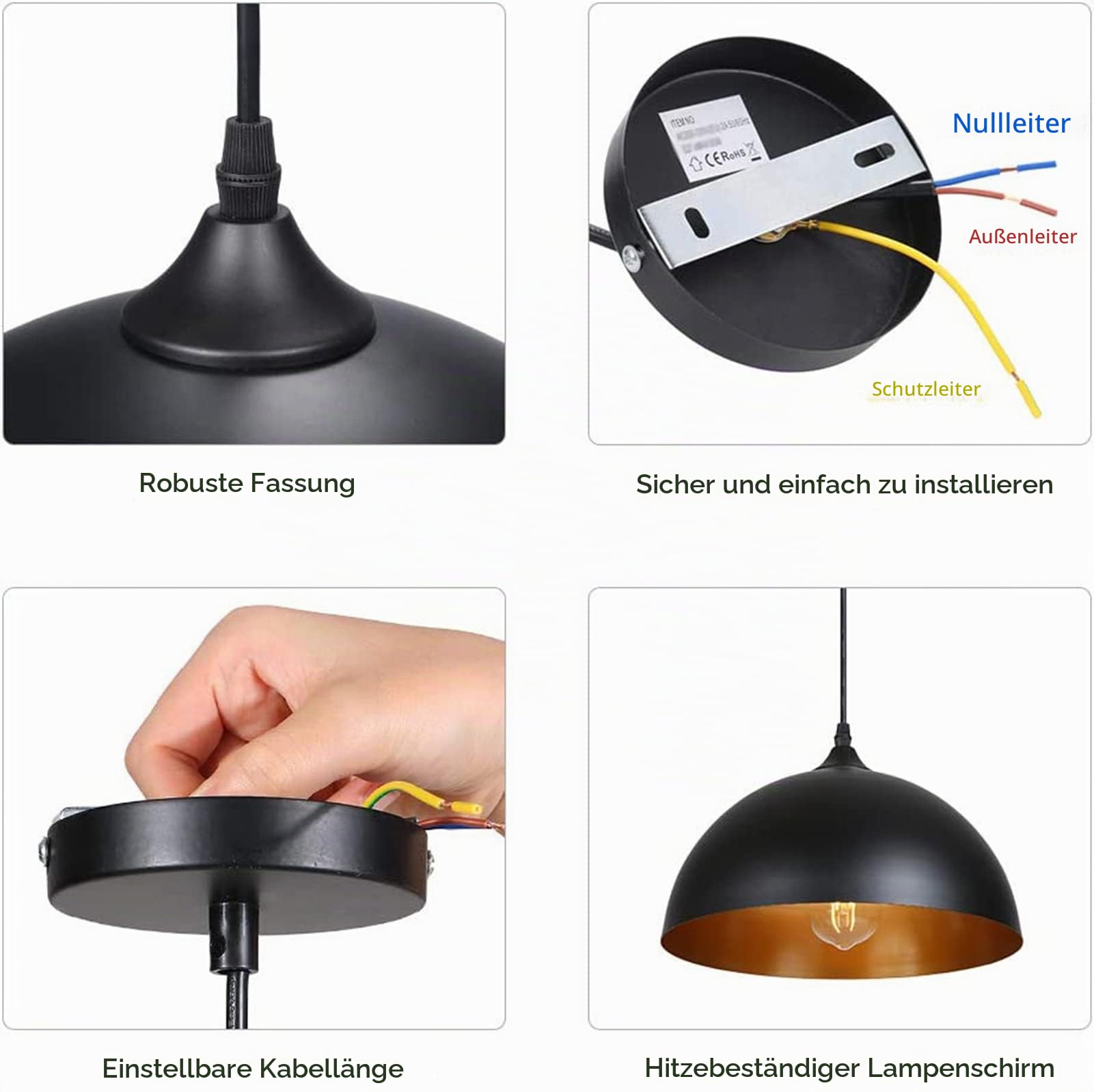 Tomshine Pendelleuchte, 2x Retro Hängelleuchte Hängelampe aus Metall, Industrielle Vintage LED Pendellampe, Ø 30cm, weiß (schwarz)