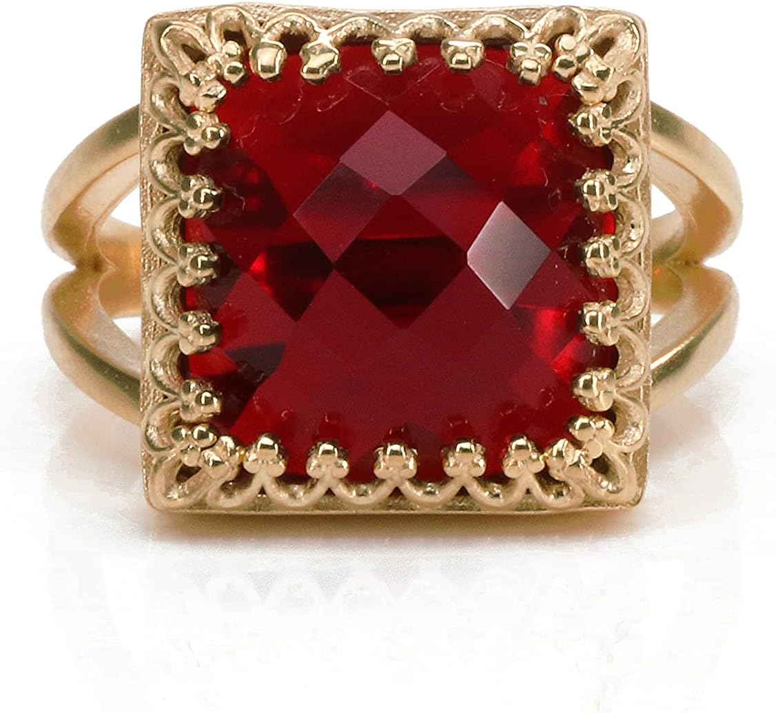 Bold Custom Garnet Rings for Women - 14k Gold Vintage Fashion Rings, Engagement, Wedding, Statement Rings - Customizable Birthstone Jewelry