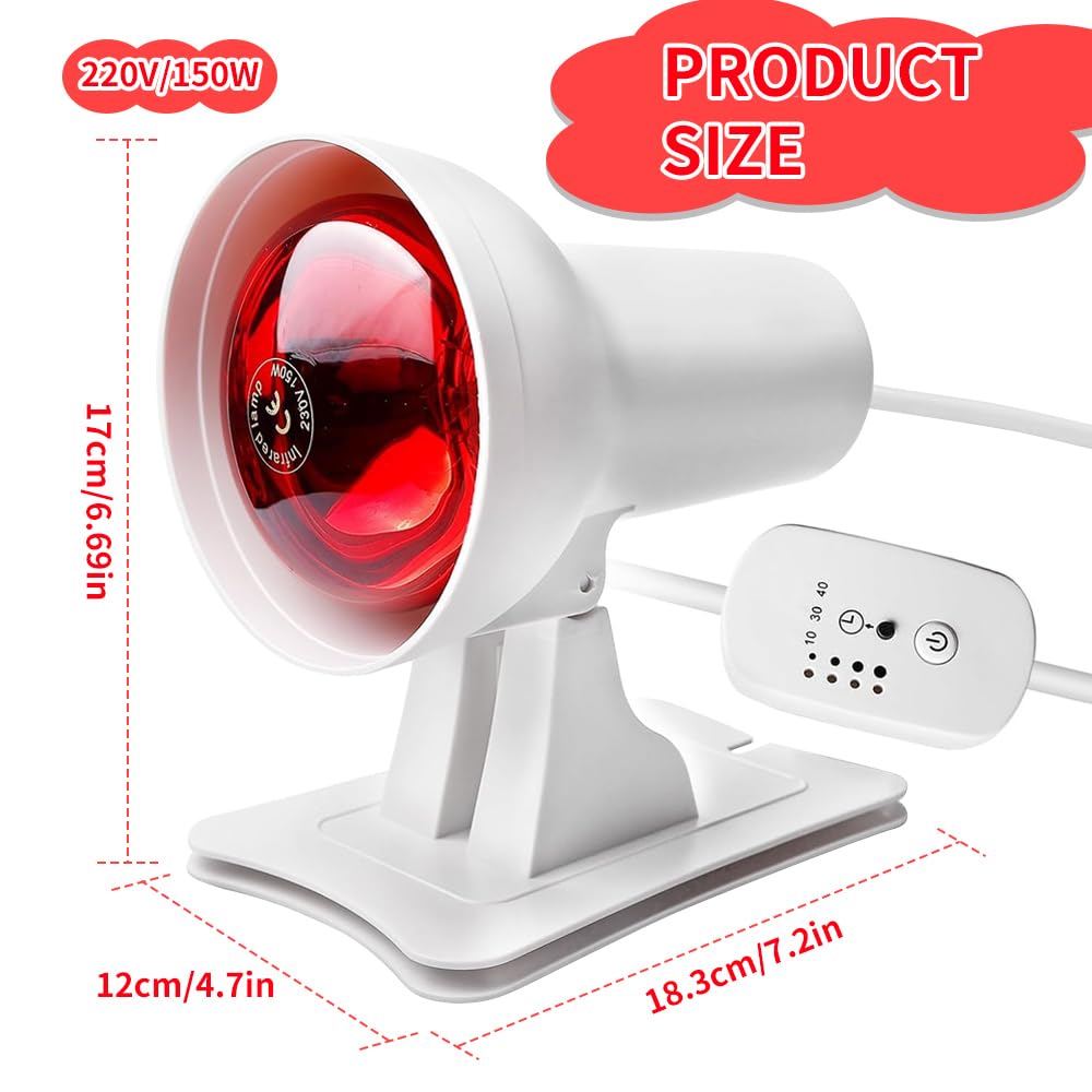 Lampe Infrarouge Chauffante, 150 Watt Lampe à Chaleur Infrarouge, Lampe à Infrarouge avec 4 Niveaux de la Température et Minuterie, Angle D'inclinaison, pour Détendre les Muscles Fatigués