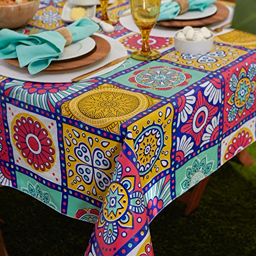 Dii Morocco Vinyl Tabletop Collection Tablecloth, Flannel Backed, Rectangle, 60X84, Morocco Summer #TOP5