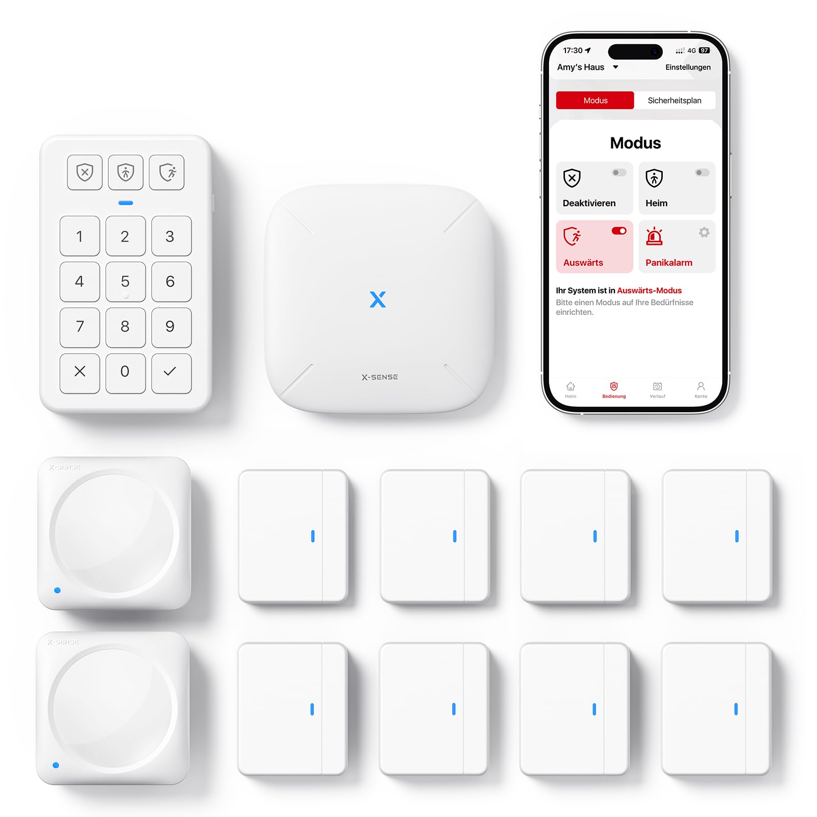 X-Sense Smart Home Sicherheitssystem AS12, Alarmanlage für Tür und Fenster, Codeschloss für die Haustür mit App, funktioniert mit Alexa, Tür- und Fenstersensoren, Bewegungsmeldern, Smart Home Keypad