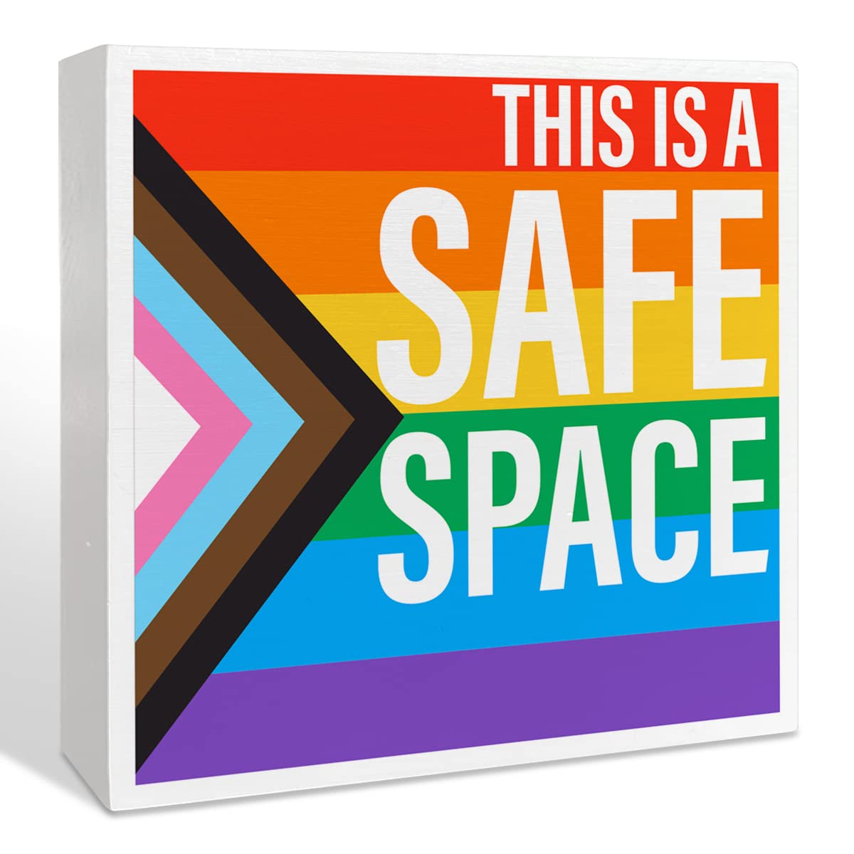 Progress Pride LGBTQ Wooden Box Sign, LGBT Home Office Desk Decor, Rainbow Lesbian Gay Queer Room Decoration, LGBT Pride Month Men Women Teens Gifts, This Is A Safe Space
