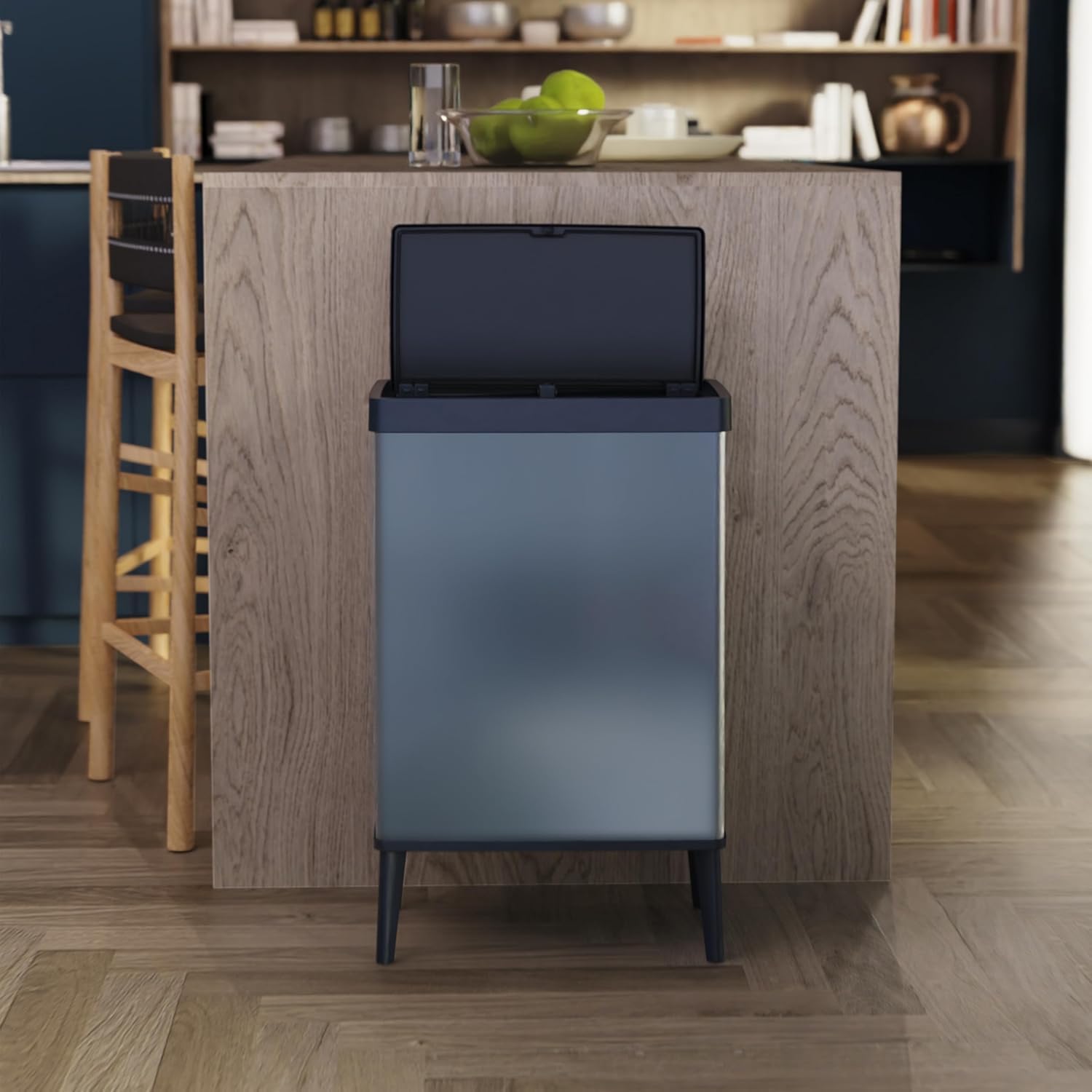 Curver Keter Verto - Cubo de basura de recogida selectiva, tapa a presión, doble compartimento, diseño elegante, reciclable, ideal para baño, salón u oficina, capacidad 54 litros, gris perla