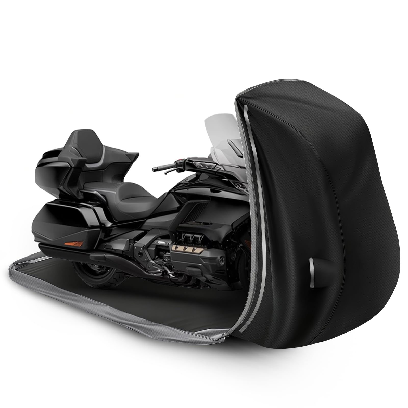 Waterproof Enclosed Motorcycle Storage Sheds Cover, 600D Oxford Cloth with All-Round Enclosed Zipper Motorcycle Shelter Garage Cover for Snow Rain Dust Protection, 110 L x 48 W x 59 H in