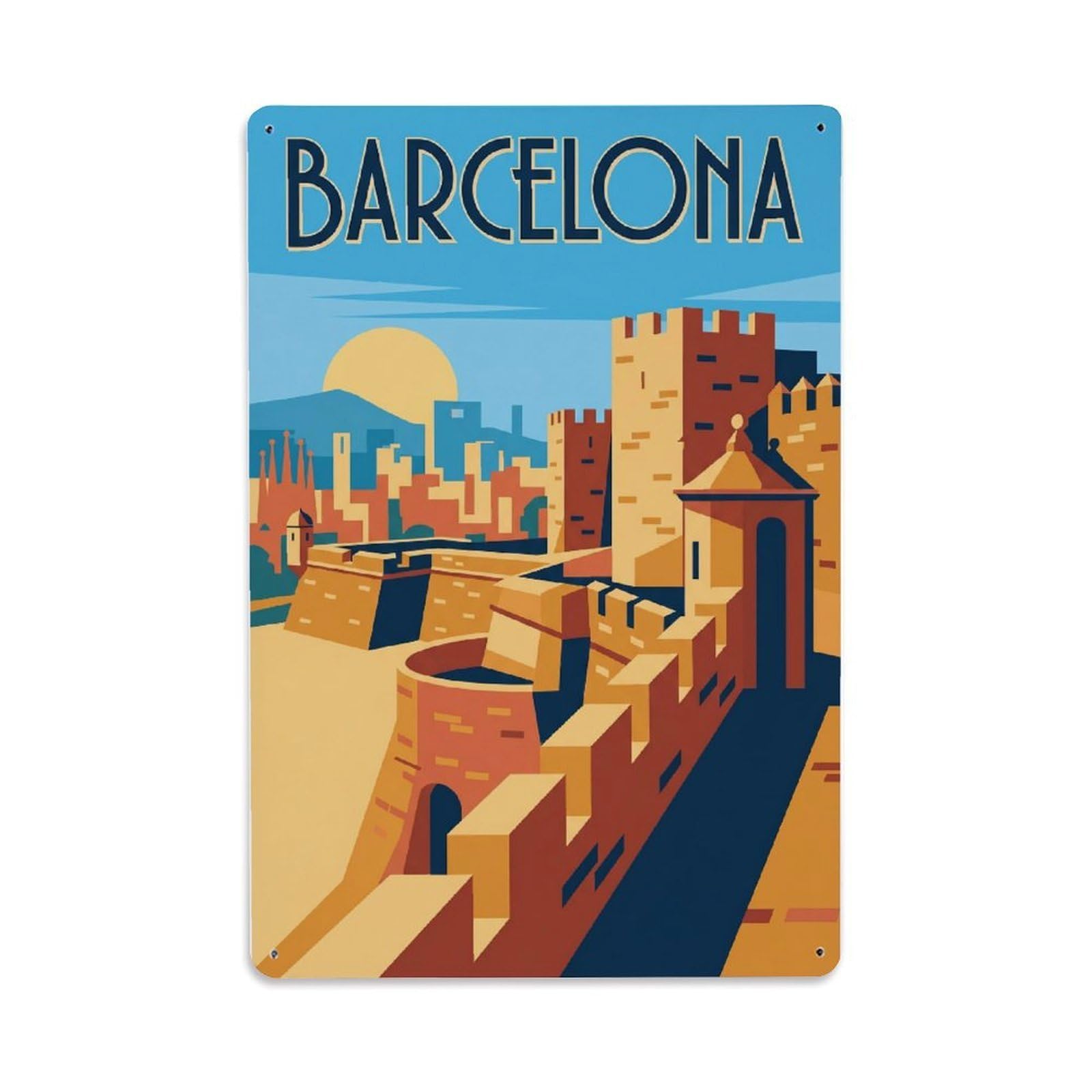 Fqnyr Style Vintage Travel Rampart Spain Defensive Metal Tin Sign Plaque Wall Decor For Cafe, Club Bar, Office, Home Garden Metal Poster 8X12inch