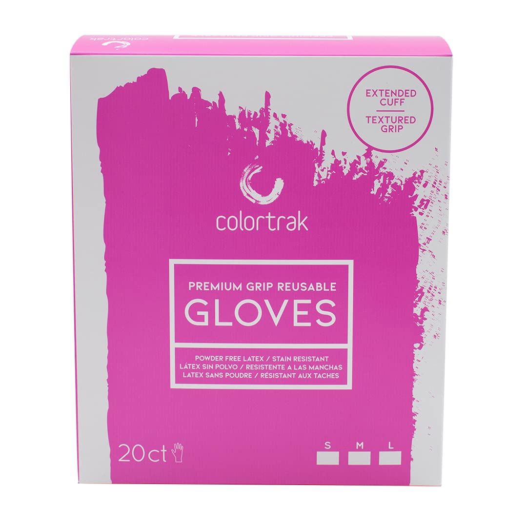 Colortrak Reusable Powder Free Latex Gloves, Black, M (20 Count)