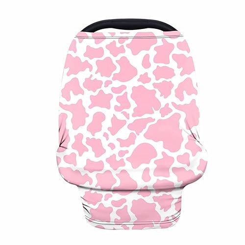 Forchrinse Funda de asiento de coche de bebé con estampado de vaca rosa, suave, elástica, cubierta de lactancia materna, cubierta multiusos para