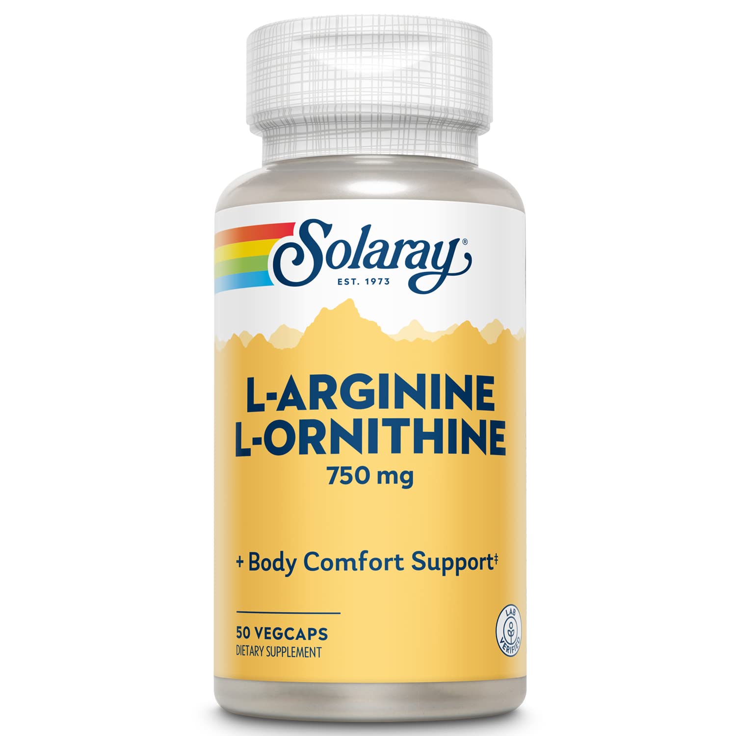 SOLARAY L Arginine L Ornithine 750mg Amino Acids Supplement, Precursors to Nitric Oxide, Non Essential Amino Acids Support Full Body Comfort and Well-being, Lab Verified, 60-Day Guarantee, 50 Servings
