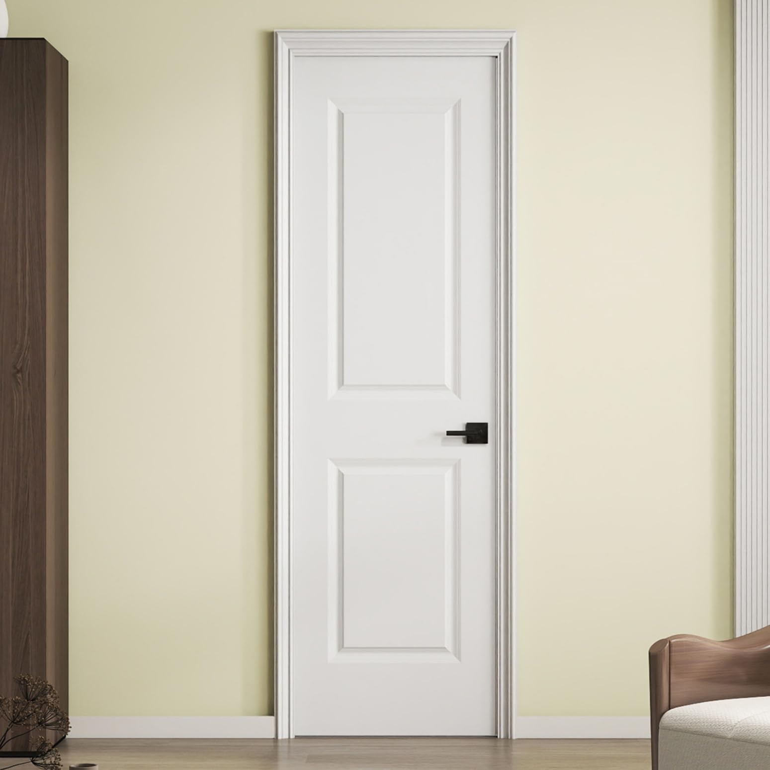 Photo 1 of **dent**JUBEST 24"x80" Raised 2-Panel Square Smooth White Primed Hollow Core Interior Molded Door Slab, NOT Pre-drilled and NOT Included Hardware, Paintable Interior Door for Pantry, Laundry, Closet