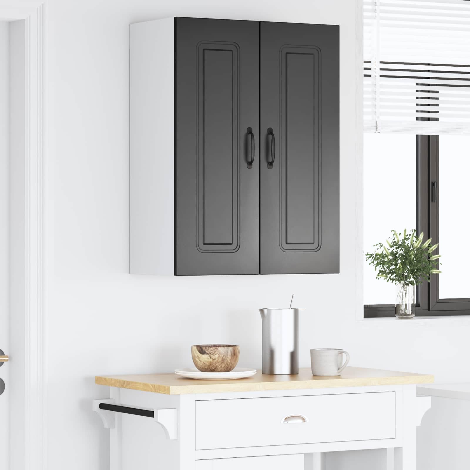 Mueble de Cocina Kalmar Negro 60 x 31 x 80 cm, Gabinete de Cocina Rectangular Moderno