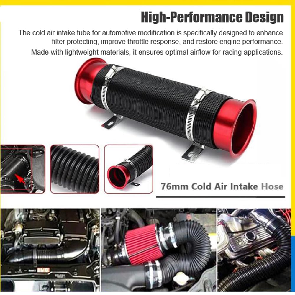 Shkalacar Tubo de Admisión de Aire Frío Conducto Flexible Universal de 3 Pulgadas/76 mm Manguera de Escape del Sistema de Admisión