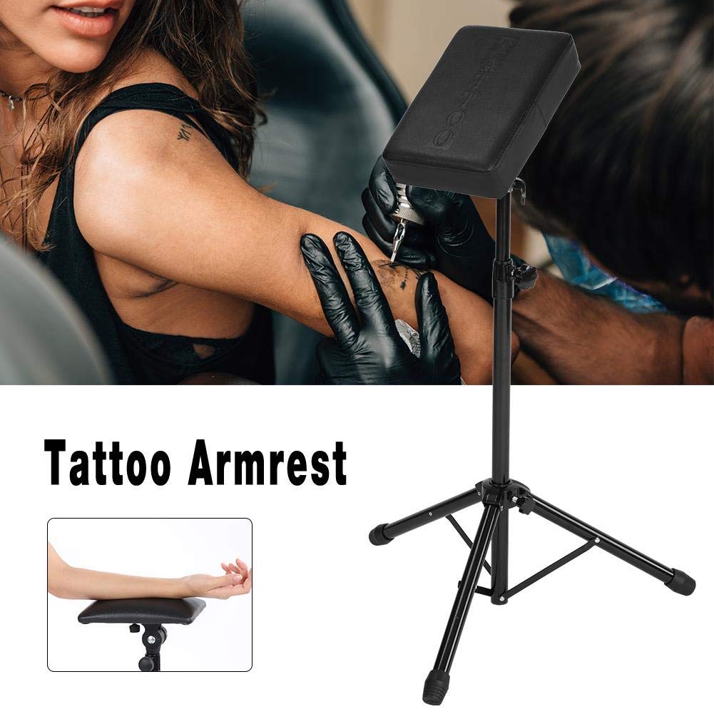 Reposabrazos ajustable para tatuaje, trípode portátil para tatuaje con almohadilla de esponja suave para uso doméstico o salón, altura ajustable de 44.1 a 25 pulgadas