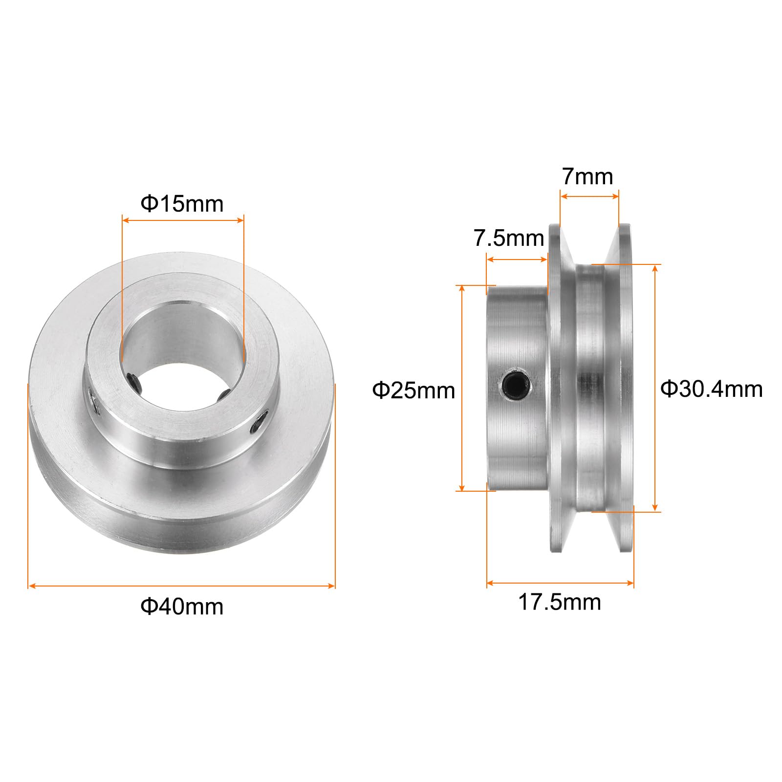 sourcing map Polea de Ranura Única 15mm Diámetro Fijo 40mm Diámetro Exterior Aleación de Aluminio Llave Hexagonal