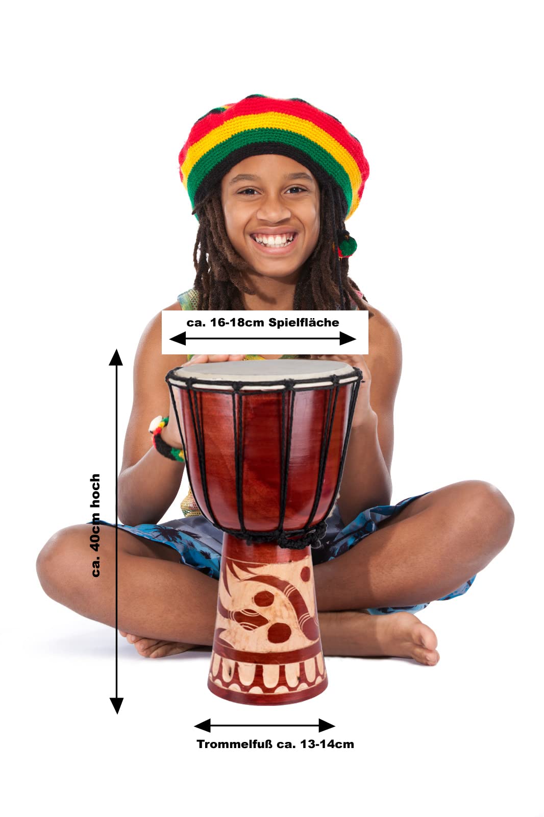 Djembe Trommel Bongo Drum Handtrommel Buschtrommel Percussion Kinder Fair Trade 40cm
