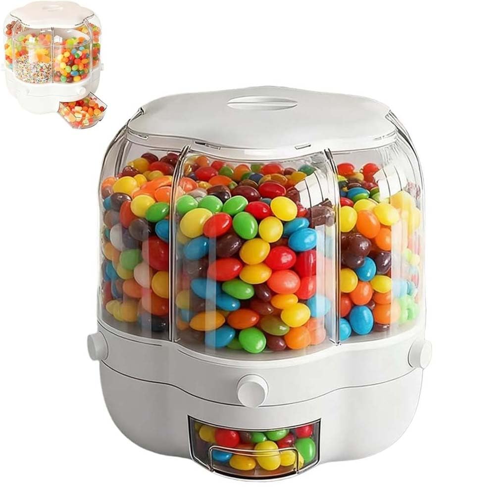 Candy Dispenser 360° Rotating with 6 Compartments, 6 Fach Drehbarer Getreidespender, 360° Drehbar Müslispender, Müslibehälter Vorratsbehälter Reisspender für Reis Trockenfutter Getreide Nüsse (M)