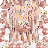 🌈『FIESTA TEMÁTICA DE ORO ROSA』: Feliz decoración fiesta cumpleaños oro rosa, globos de confeti y oro rosa, globos de papel de aluminio con forma de corazón de estrella y pancartas de feliz cumpleaños, todo es oro rosa, entra en el mundo de oro rosa y un exclusivo juego de fiesta temática de oro rosa con nuestras decoraciones de globos de oro rosa.