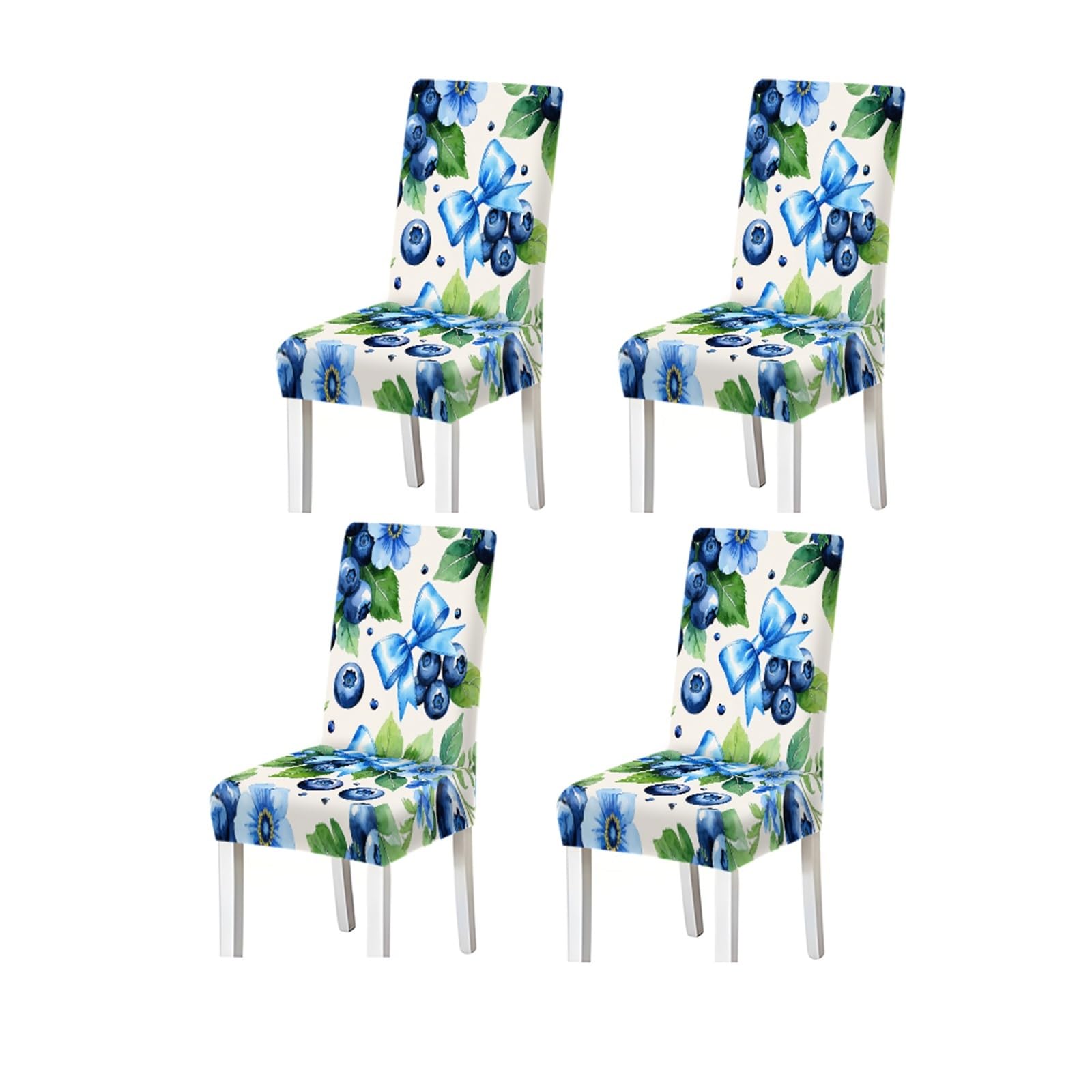 BOSUYBN Watercolor Blueberry Bow Floral Fruit Pattern Print Dining Chair Covers Set Of 2/4/6, Stretch Slipcovers For Kitchen Dining Room Furniture Protectors for Home Dining Room(4PCSChair cover)