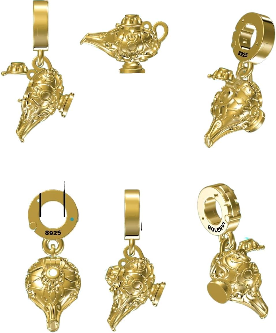 Bolenvi Genie Lamp Omni Clip On Open Clasp Pendant, 14K Gold Plated, 925 Sterling Silver, Compatible with Pandora & Similar Charm Bracelets, Necklaces & DIY Jewelry, Charms for Jewelry Making - Image 2