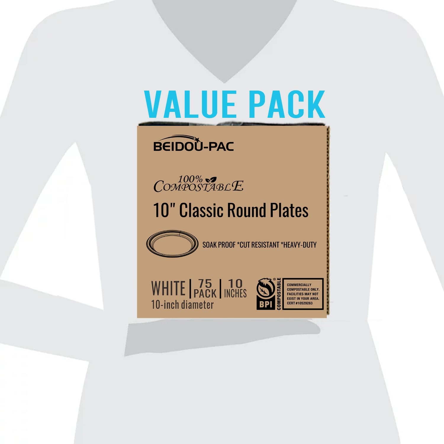 Compostable Heavy Duty Disposable Paper Plates, 75 Count | 10 Inch Round | Natural Bagasse, White Biodegradable Eco-Friendly Sugarcane BBQ, Party, Gathering, Picnic Sugarcane Tray - Image 8