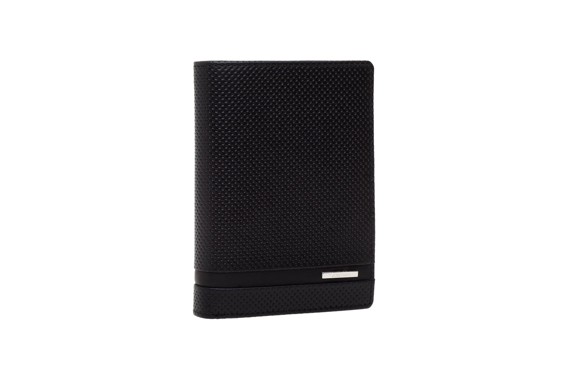 Valentini Portfel Męski - 14 Przegródek na Karty i Dokumenty - Ochrona RFID - Skóra Naturalna - 9,5 x 12,8 cm Czarny Perforated