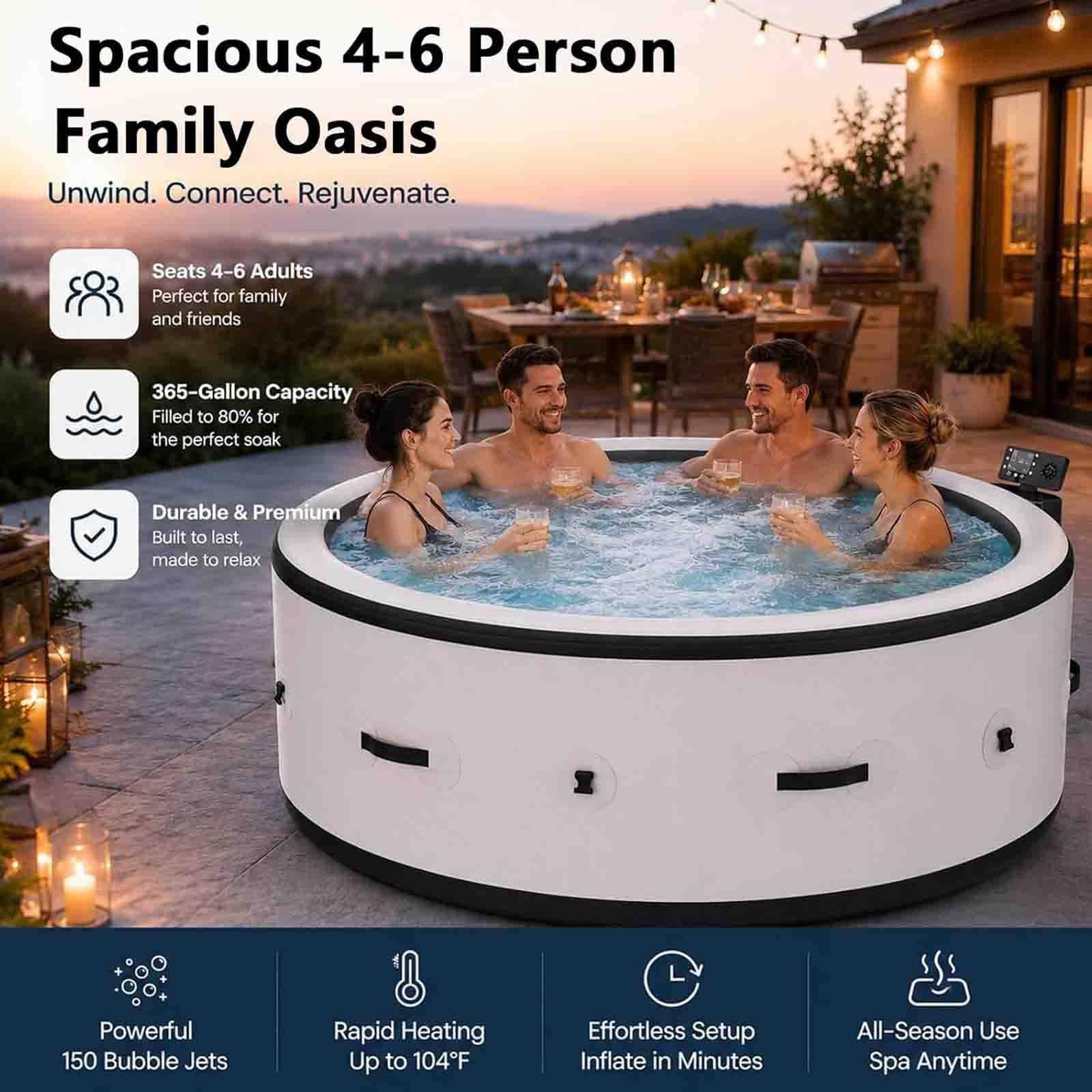 PixCy Spa Gonflable Extérieur Bain À Remous Gonflable 40°C/104°F 81x28in