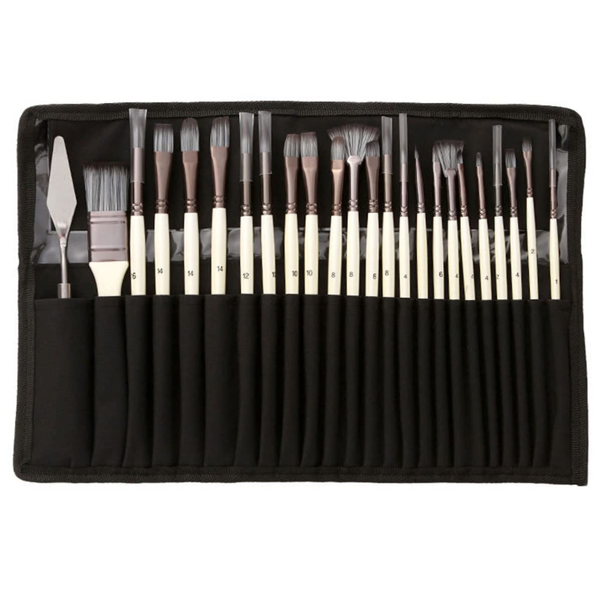 XBTGS Aquarell-Pinsel-Set mit Nylonhaar, Holzgriff, Schaber, Scheuerpinsel-Set, Malpinsel für Aquarell, Leinwand, Handwerk, Details und Ölfarbe, Schwarz, 24 Stück