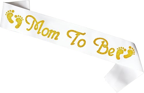 Miniatura 2 de Mom to be Sash, Satin with Gitter Font and Baby Foot, Best Baby Shower Mommy Decor, Gender Reveal Party Boy Or Girl