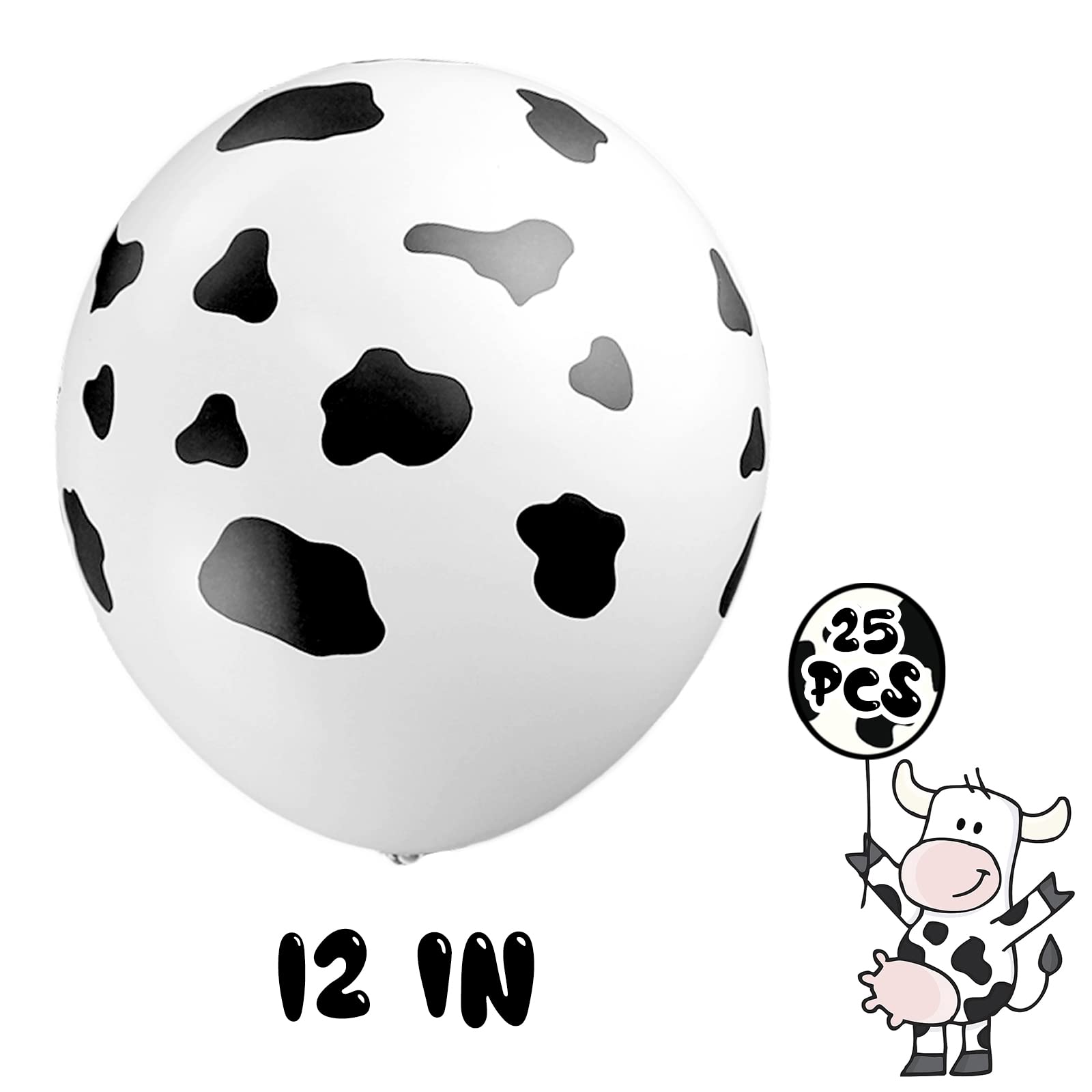 Septo 25PCS Cow Balloons, White, Latex, Farm Animal Decoration, Boys Birthday Party Supplies