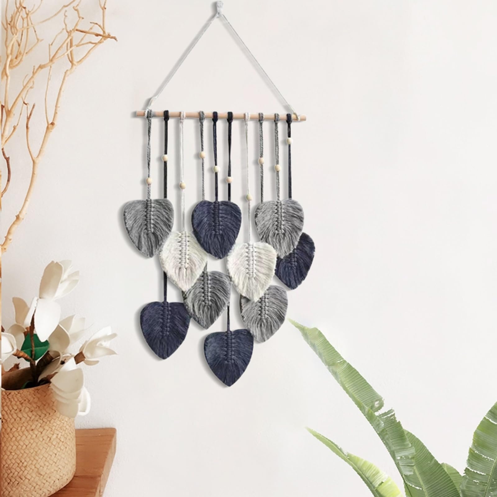 Boho Makramee Wandbehang 40x80 Cm - Handgefertigte Wanddeko Mit Holzperlen