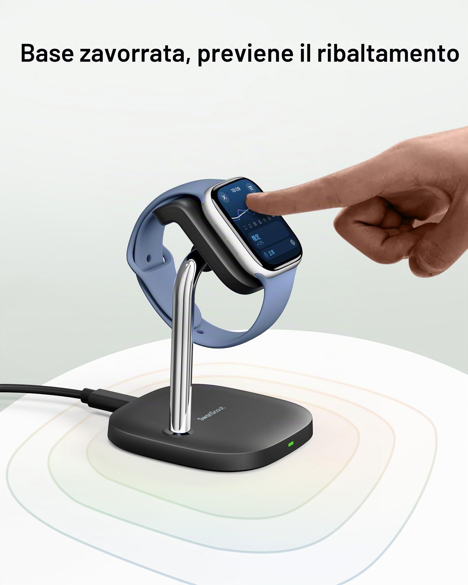Supporto per Ricarica Rapida per Apple Watch 11/Ultra 3/SE 3, Caricatore Magnetico Wireless 5W per Apple Watch Ultra 2/10/9/8/7/6/5/4/3/2/SE 2, Caricatore ad Angolo Regolabile, SwanScout 505A (Nero)