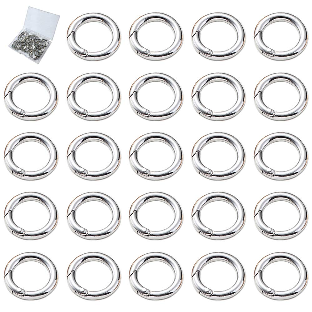 JIHUOO 10 anelli a molla in metallo da 2,5 cm, rotondi, moschettone, portachiavi, moschettoni, fibbie per borse, borse a tracolla, anelli a catena, colore nero