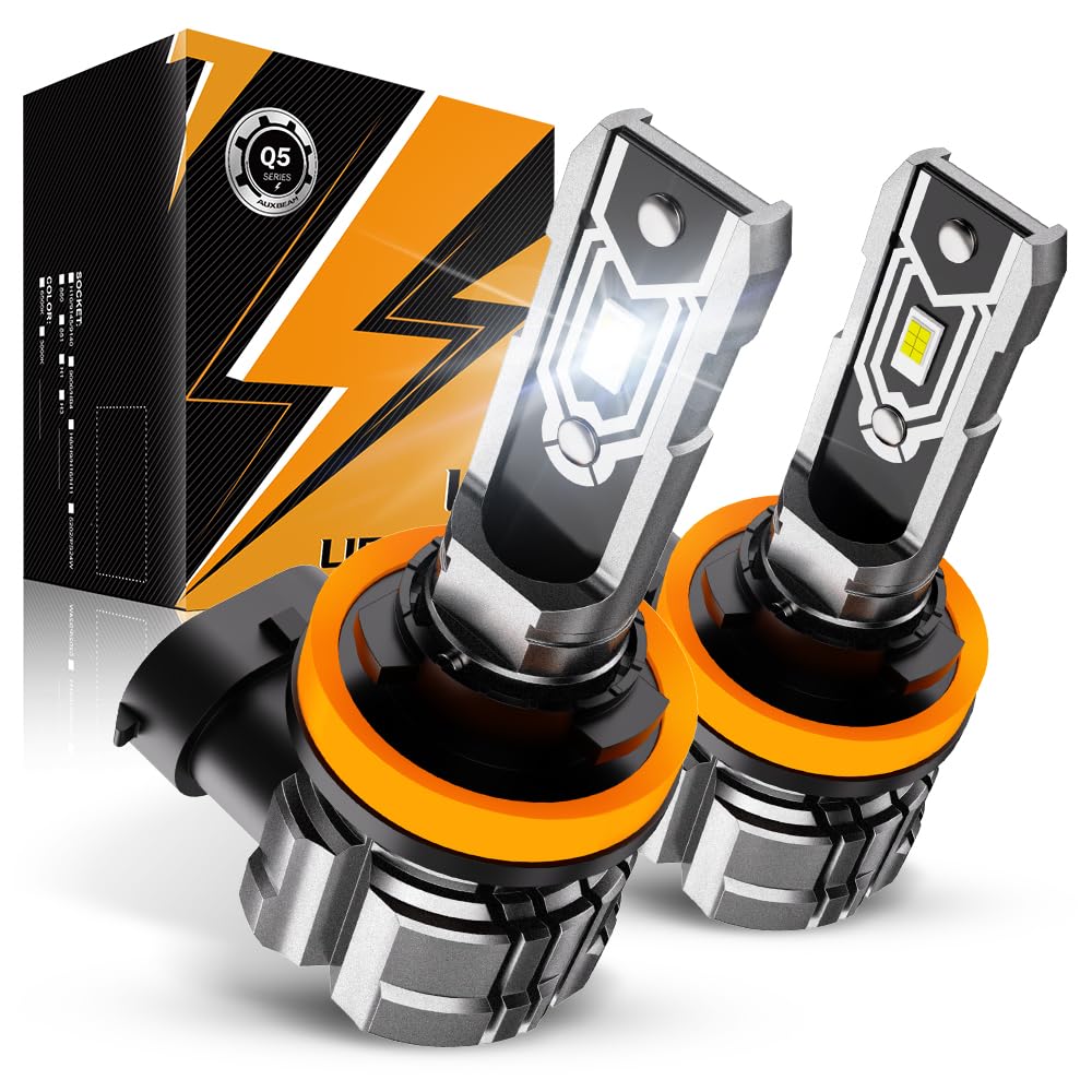 Auxbeam H11 H8 H9 żarówki przeciwmgielne, 10000 lm 600% jaśniejsze światła przeciwmgielne H11, rozmiar mini 1:1, bez wentylatora, H8, H9, H16, H11, 6500 K, białe, silna penetracja światła, super jasne