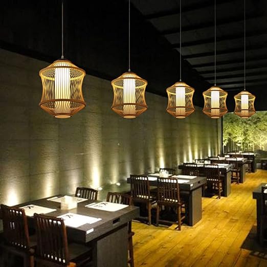 LQZCXMF Geweven Bamboe Plafondlamp Kroonluchter Retro-verlichtingsarmaturen Rustieke Rotan Mand Geweven Hanglamp Hangende Decoratie Rustieke Japanse Lamp Gebruikt In De Eetkamer, Woonkamer En Theesalo photo 3
