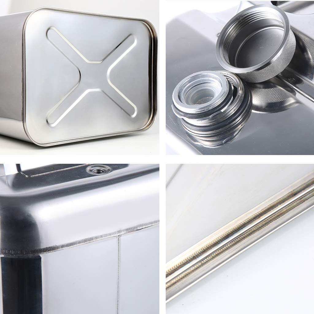 Metalowy kanister 10L/15L/20L, przenośny kanister na benzynę ze stali nierdzewnej 304, zbiornik paliwa z rurką prowadzącą olej do transportu na kemping, 10L (20L)
