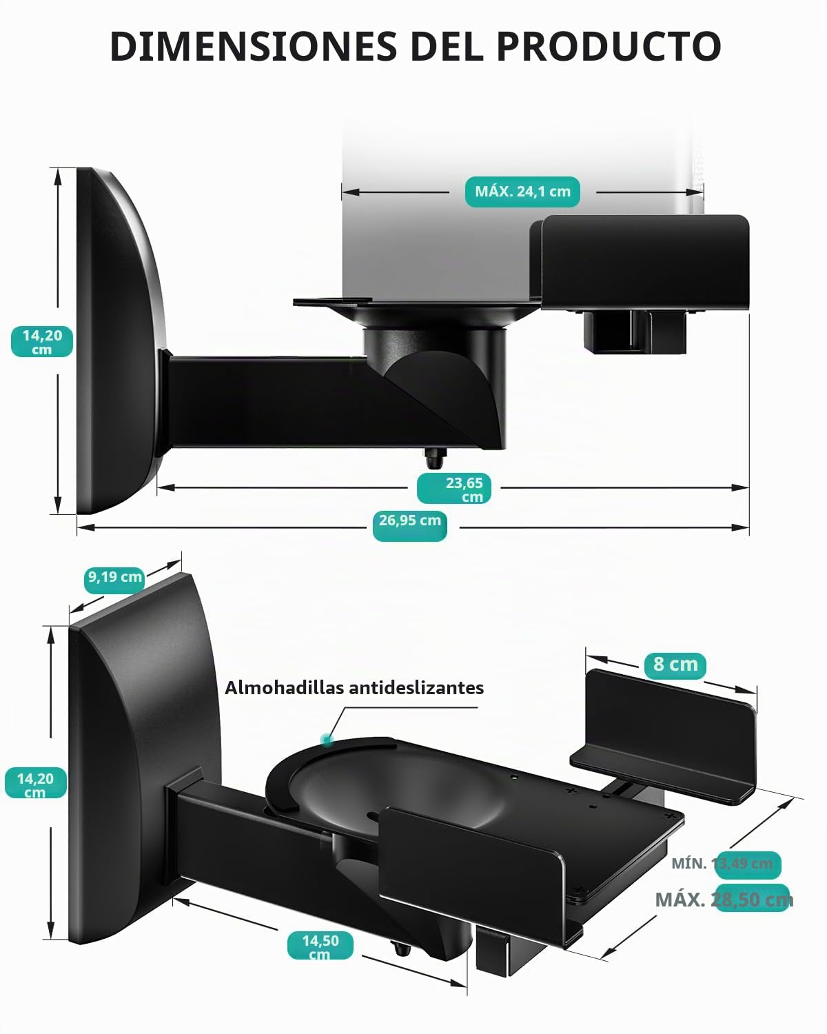 WALI Soporte de Montaje en Pared para Altavoces de Sonido Envolvente Grande, soporta hasta 55 Libras (SWM201), Color Negro