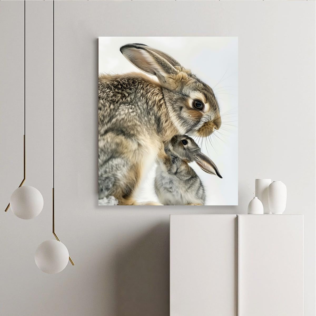 Via Vela Toile de bébé lapin peinture d’affiches rustiques d’animaux illustrations d’œuvres d’art animalier fresques de lapin mignonnes pour la chambre décoration de la chambre de bébé 70x90cm