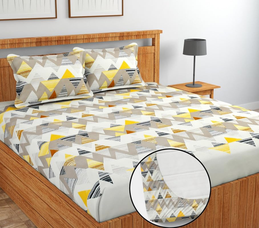Image of NHD HOME Premium Cotton Elastic Fitted Bedsheets with 2 Pillow Covers Double Bed All Around Elastic Supersoft Size - 72 x 78 +8 inches Multicolour 200 tc - 220 tc